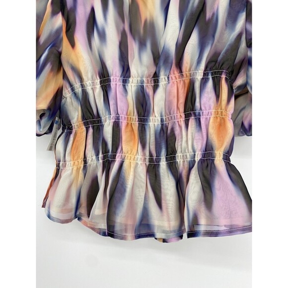 Steve Madden Peplum Top Watercolor Puff Sleeve Fairy Whimsy Romantic Size Large - Picture 2 of 8